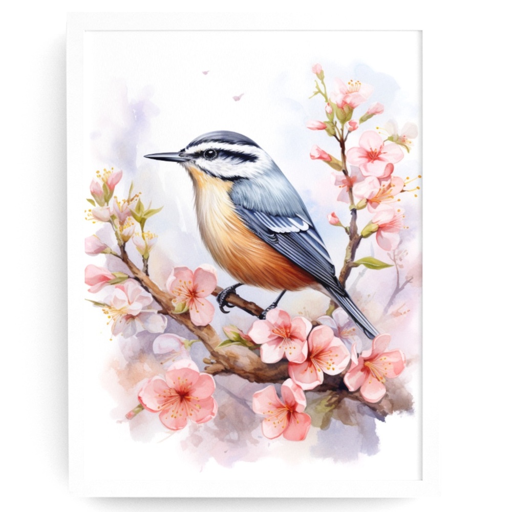 Red-breasted Nuthatch Bird Wall Art Watercolor Illustration Print Unframed